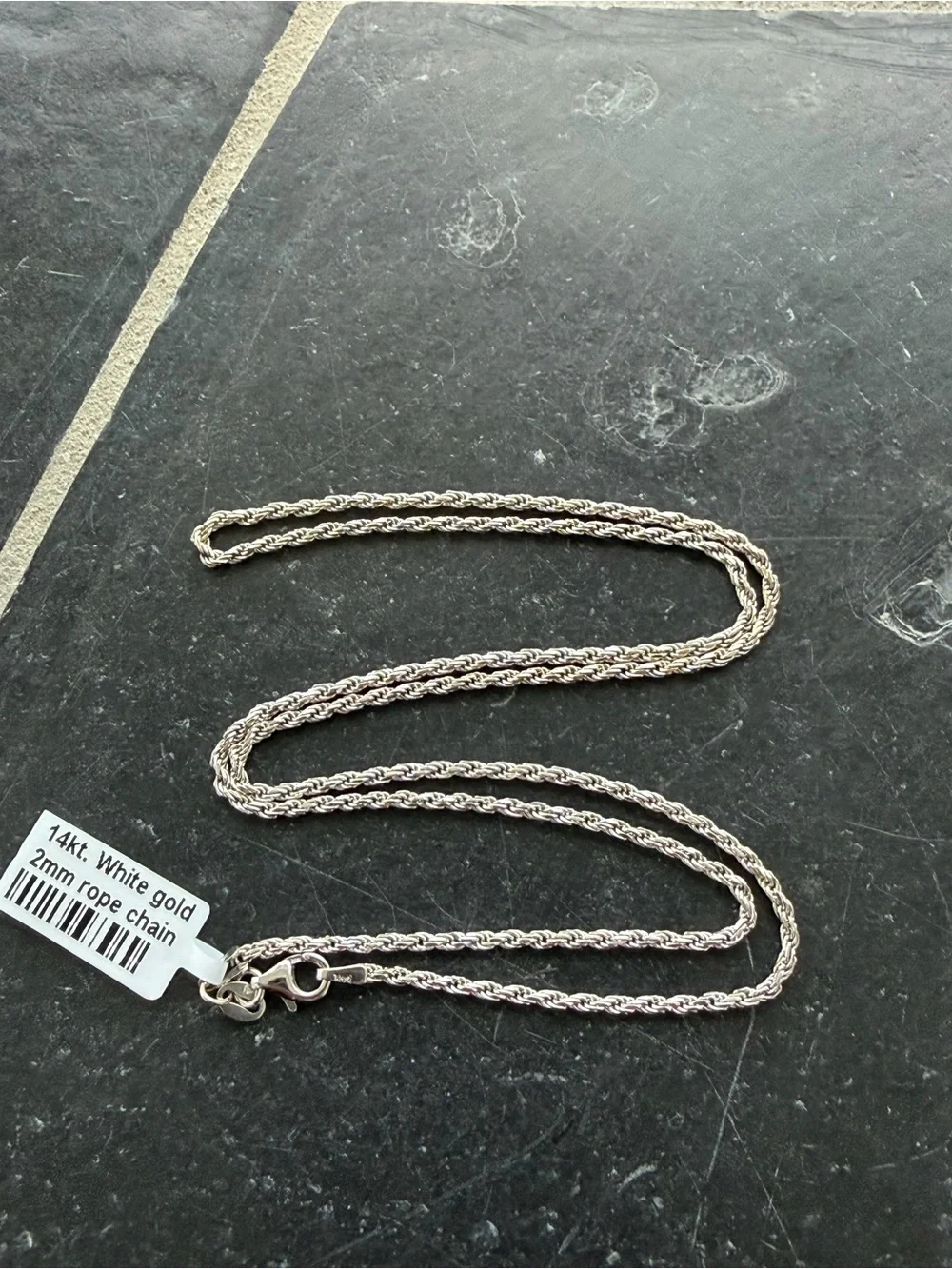 14kt White Gold Rope Chain Necklace 21” long